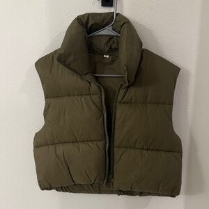 Olive Green Women's Cropped Puffer Vest